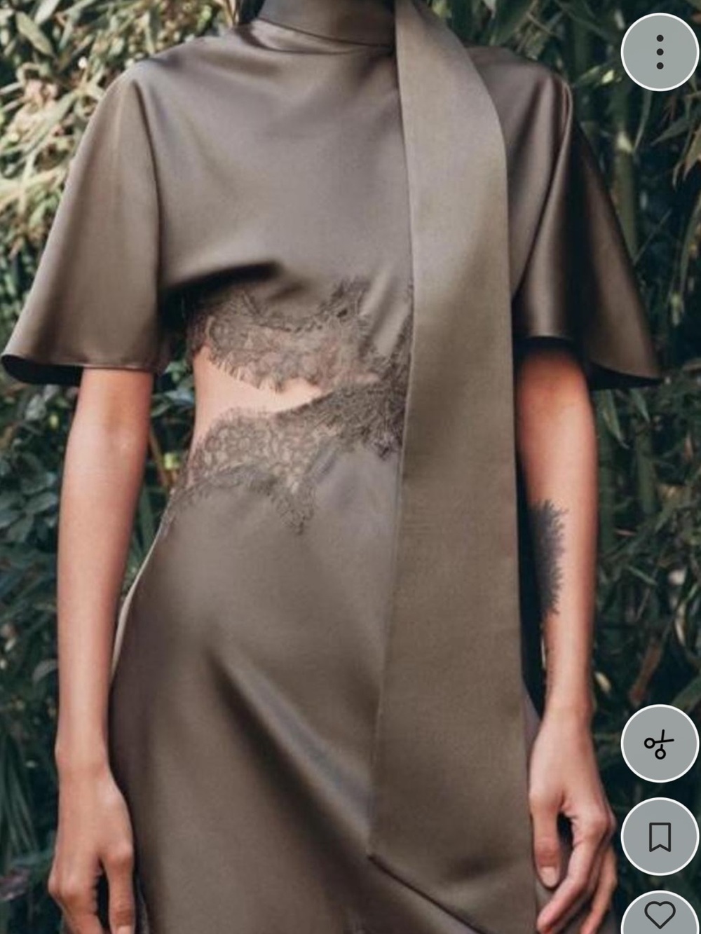 ZARA Olive Satin Lace-Trim Cutout Dress